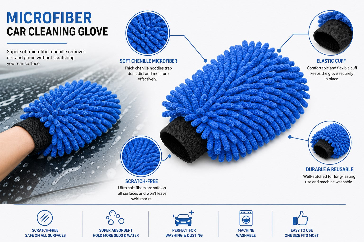 Car Wash Glove – Mitt Microfiber Wash Glove For Detailing & Cleaning