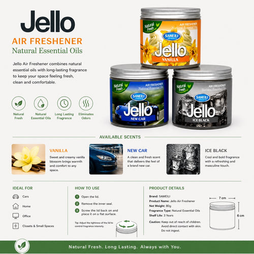 Bundle Car Air Freshener And Home Air Freshener Gel 220 Gram Vanilla | Ice Black| New Car Jello