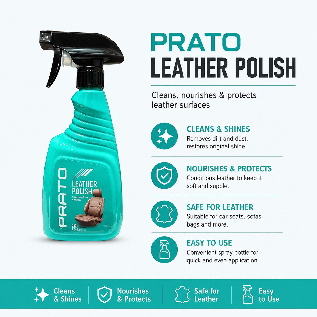 Prato Leather Polish | Nourish And Protects Car Seats, Sofas, And Bags