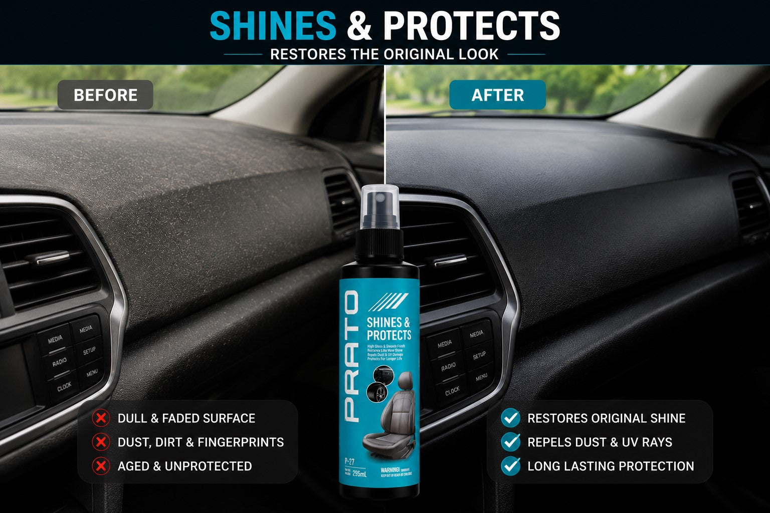 PRATO Shines & Protects | Leather, Dashboard, And Tyre